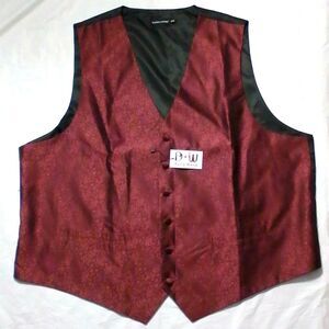 Barry Wang Waistcoat Vest Men's 3XL Red Black Floral Paisley Silk NWT Wedding